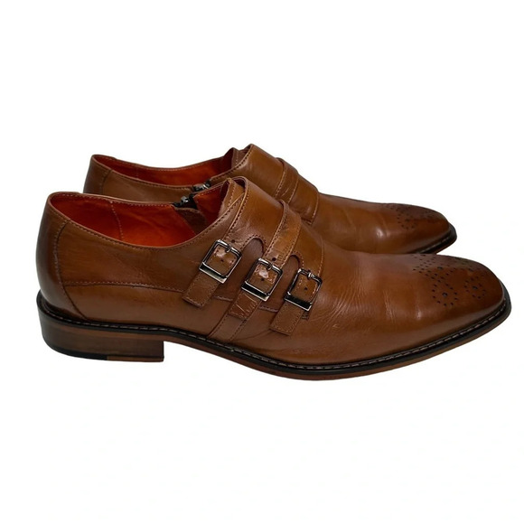 Steven Land Cognac Genuine Leather Slip-On Shoes With Triple Monk Straps Sz: 11M main image 6
